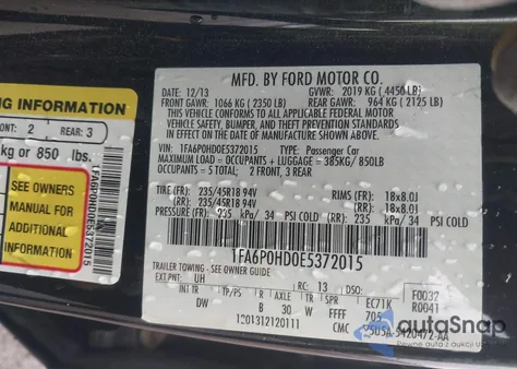 2014 Ford Fusion Se z USA, uszkodzony, nr VIN 1FA6P0HD0E5372015